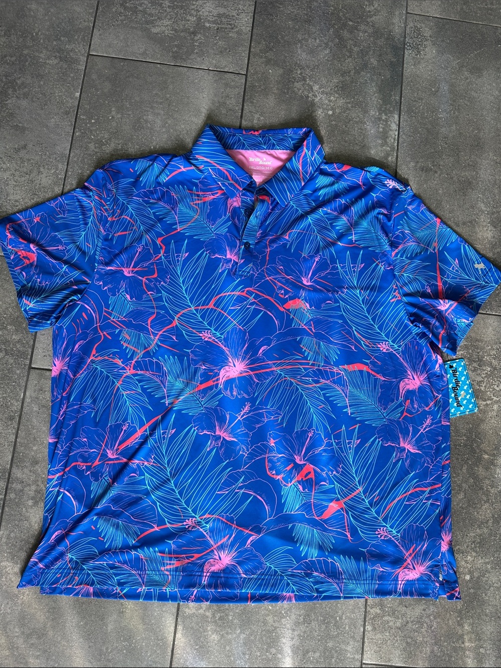 Birdie Bound Men’s 3XL Blue Tropical Floral Golf Polo Shirt